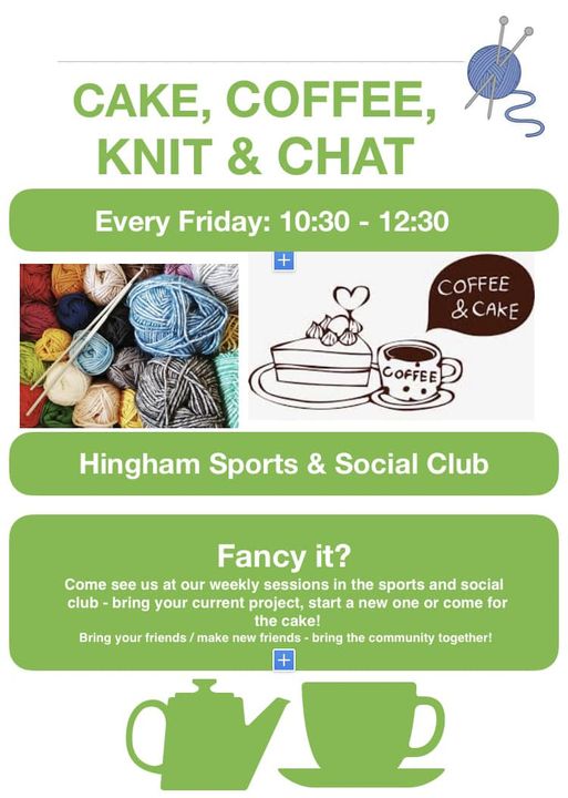 Cake, Coffee, Knit & Chat – Hingham Sports & Social Club, Every Friday