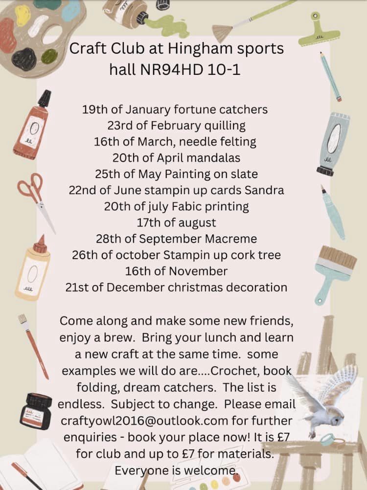 Craft Club – Hingham Sports Hall, 21st December