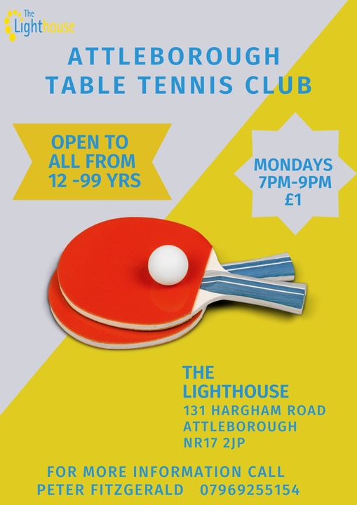 Attleborough Table Tennis Club – The Lighthouse, Attleborough, Mondays