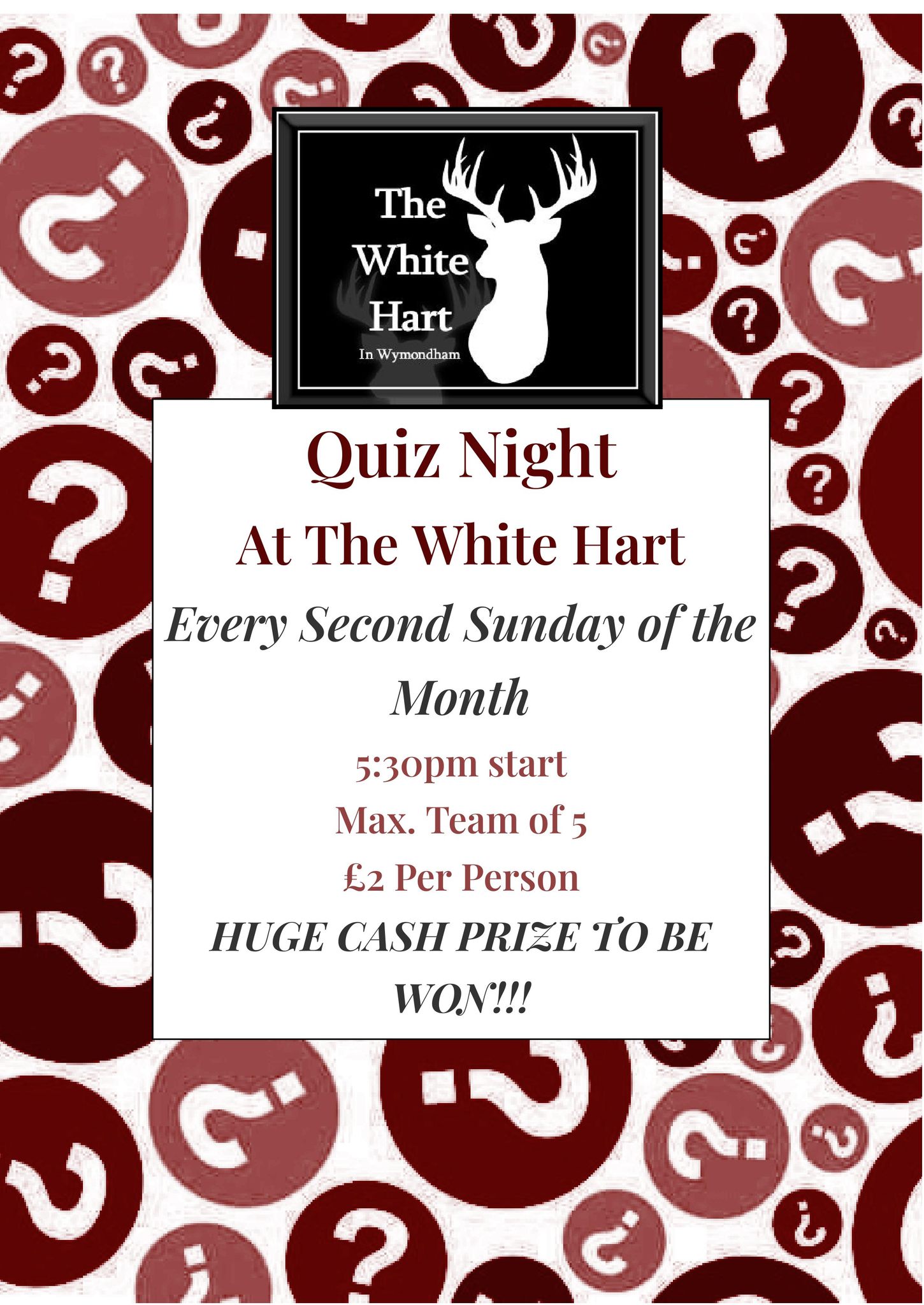 Sunday Quiz – White Hart, Wymondham, Second Sunday Each Month