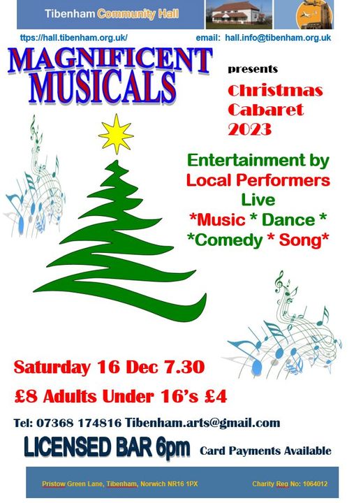 Magnificent Musicals: Christmas Cabaret – Tibenham Community Hall, 16th December