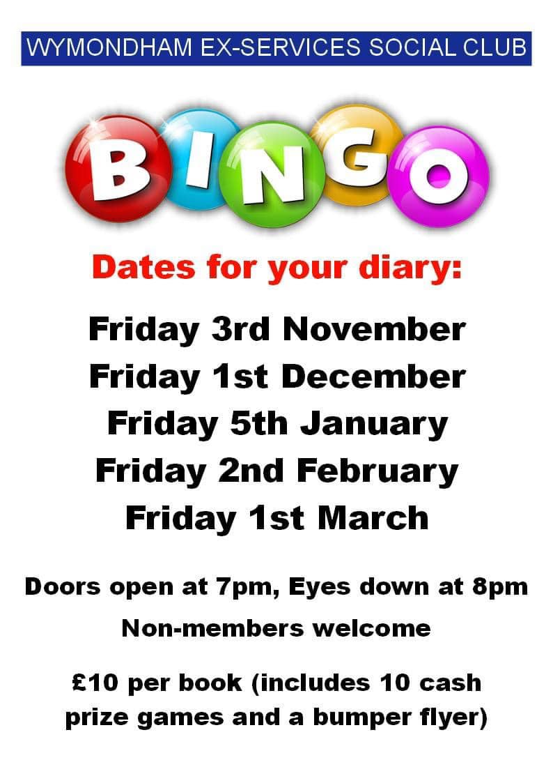 Bingo Night – Regal Lounge, Wymondham & District Ex-Services Club, 1st March