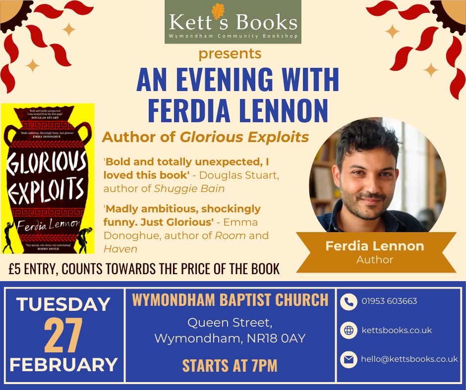 Ketts Books Author Event: Ferdia Lennon – Wymondham Baptist Church, 27th February