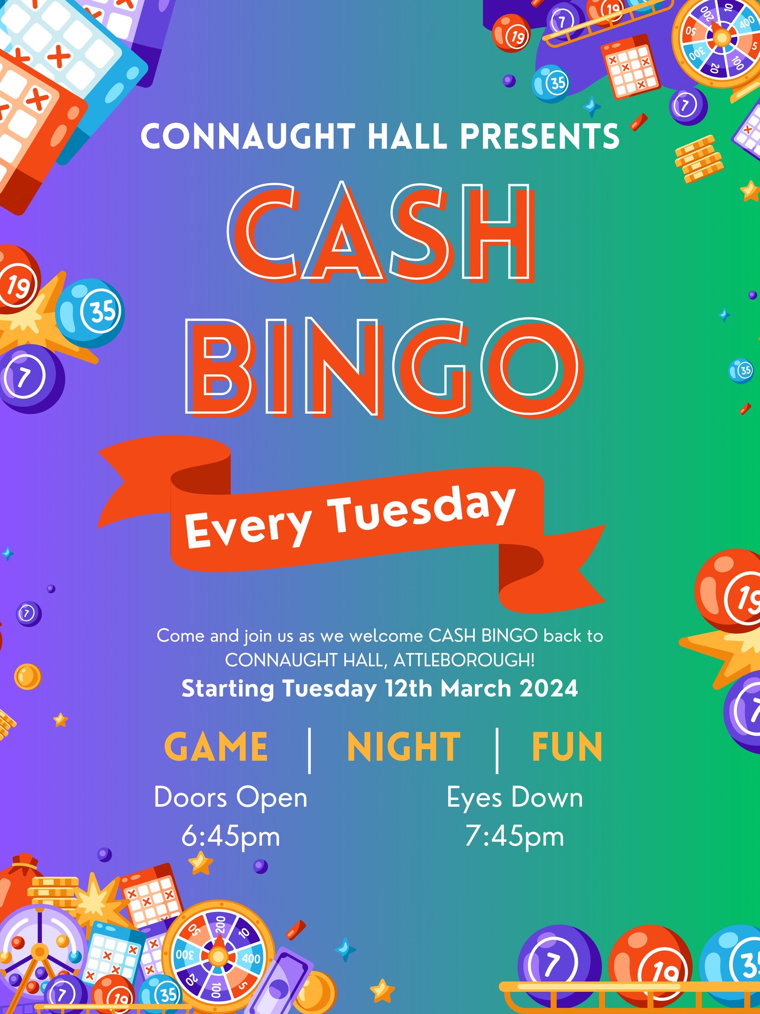Cash Bingo – Connaught Hall, Attleborough, Every Tuesday