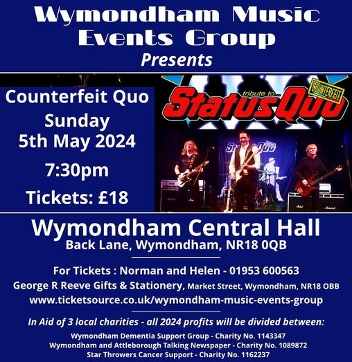 Live Music: Counterfeit Quo – Central Hall, Wymondham, 5th May
