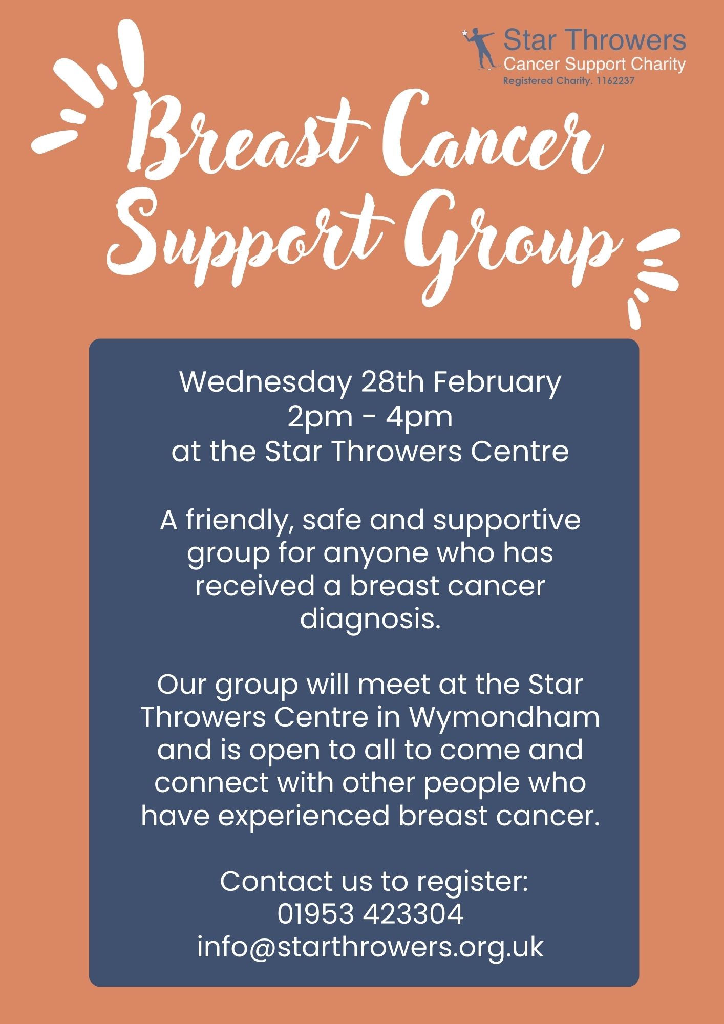 Breast Cancer Support Group – Star Throwers, Wymondham, 28th February