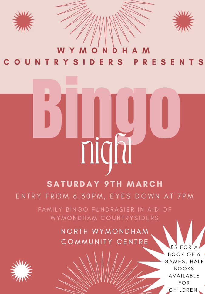 Bingo Night: Wymondham Countrysiders – North Wymondham Community Centre, 9th March