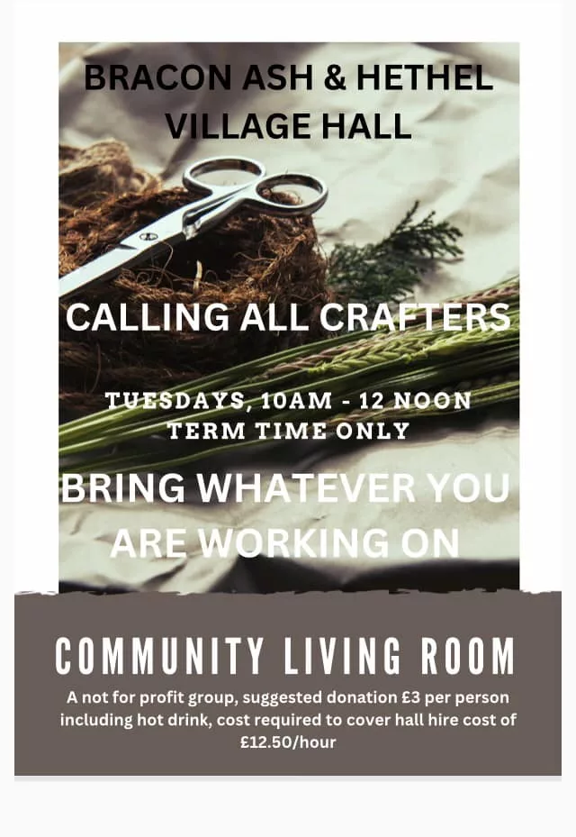 Crafts at Community Living Room – Bracon Ash & Hethel Village Hall, Every Tuesday (term time)