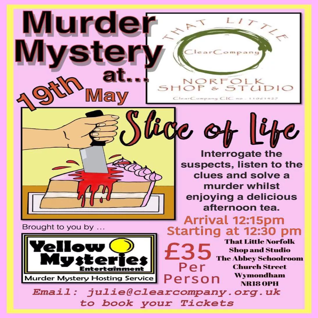 Murder Mystery Afternoon Tea – That Little Norfolk Studio, Wymondham, 19th May