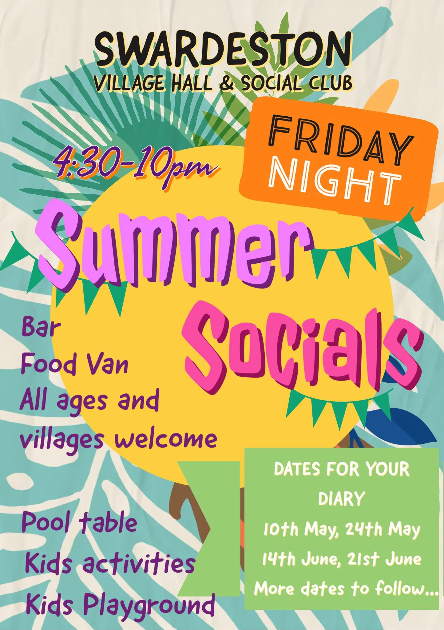 Swardeston Summer Socials – Swardeston Village Hall, 10th May