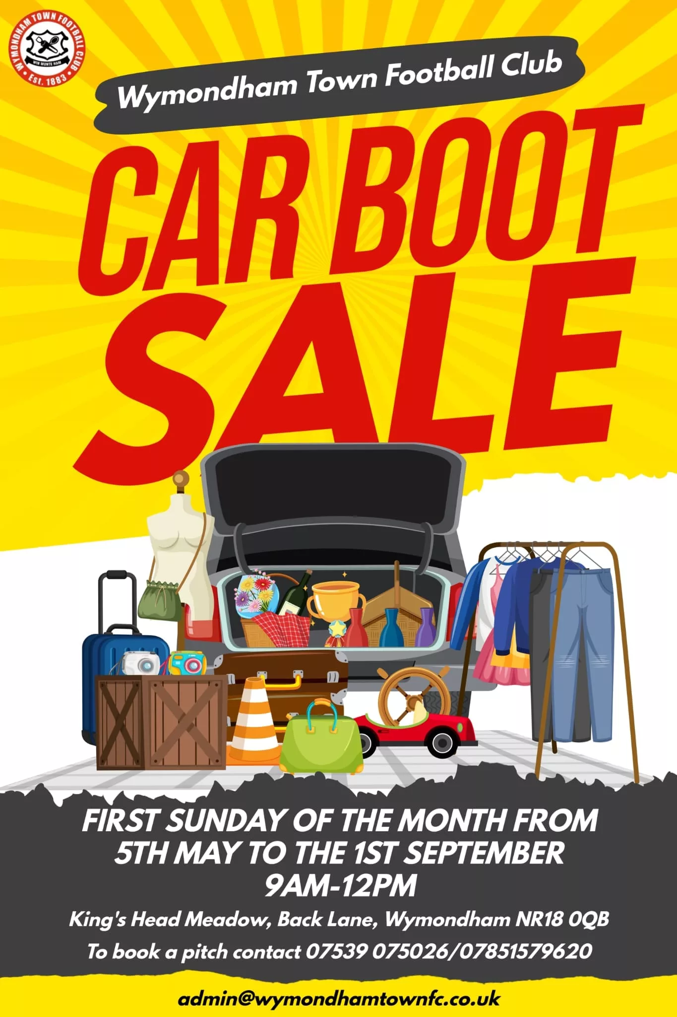 Car Boot Sale – Wymondham Town Football Club, 5th May