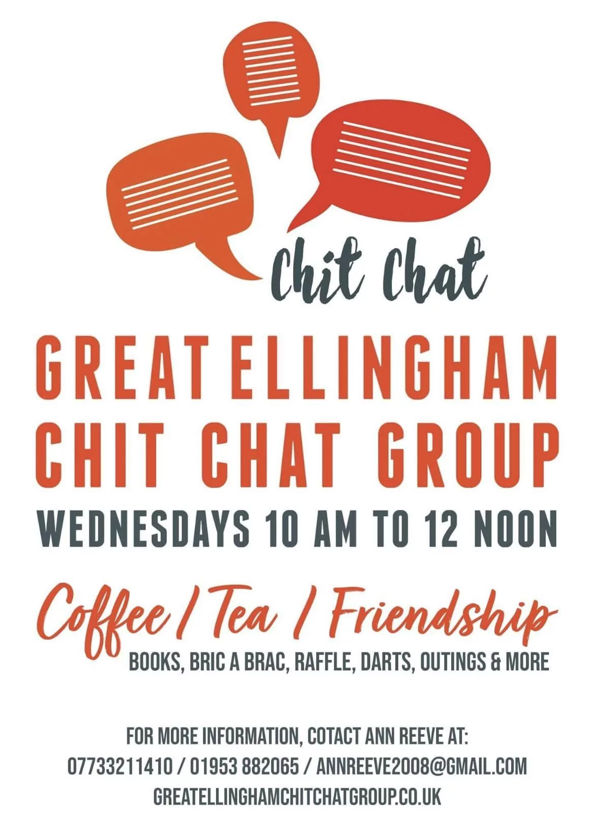 Chit Chat Group – Great Ellingham Recreation Centre , Every Wednesday