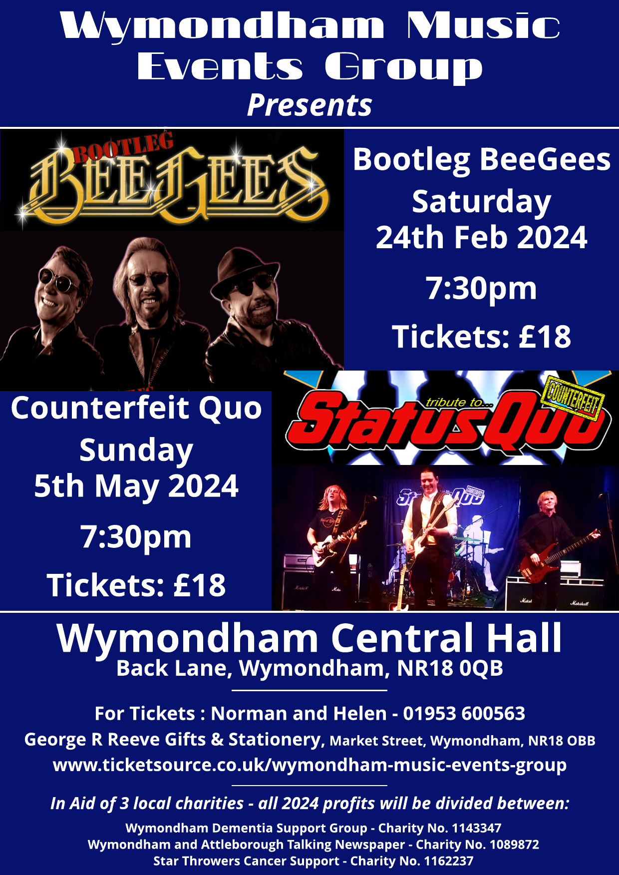 Charity Concert: Tribute to Status Quo with Counterfeit Quo – 5th May
